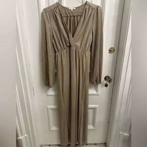 Worn once. Metallic Gold "Venus Pleated Maxi Dress